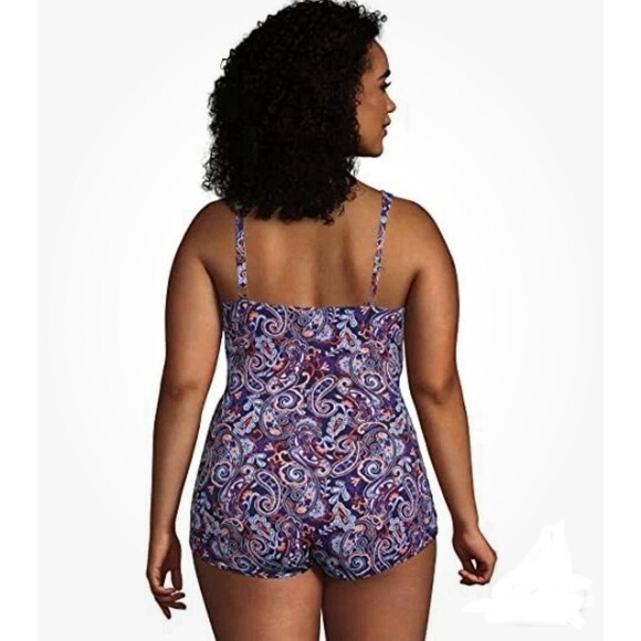 Lands' End Women's Slender V-Neck Tunic One Piece Swimsuit Sz 18 Navy Cruise NWT - Picture 2 of 7